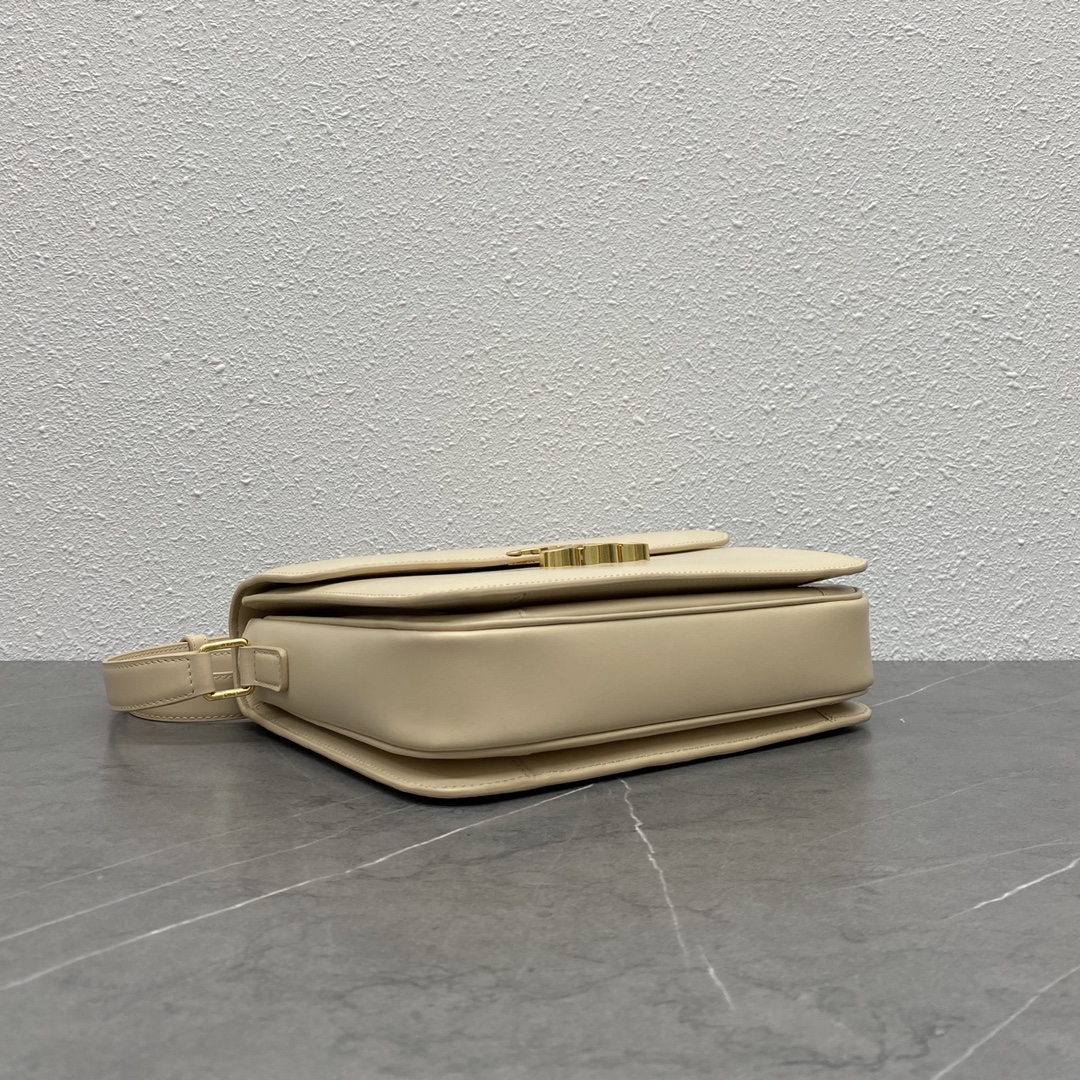 Celine Teen Classique Triomphe Bag In Shiny Calfskin Beige 187363